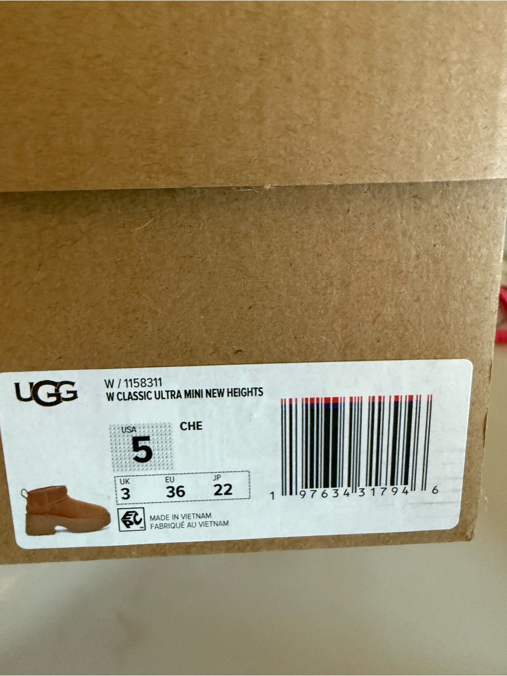 Authentic UGG Kids Classic Ultra Mini New Heights Boots in Chestnut